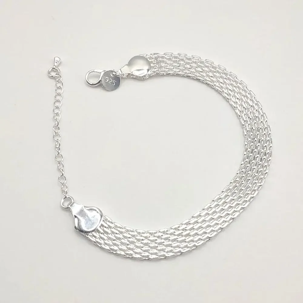 925 Silver Plated Bracelet Chainmail Weave Valentine's Birthday Gift New!!